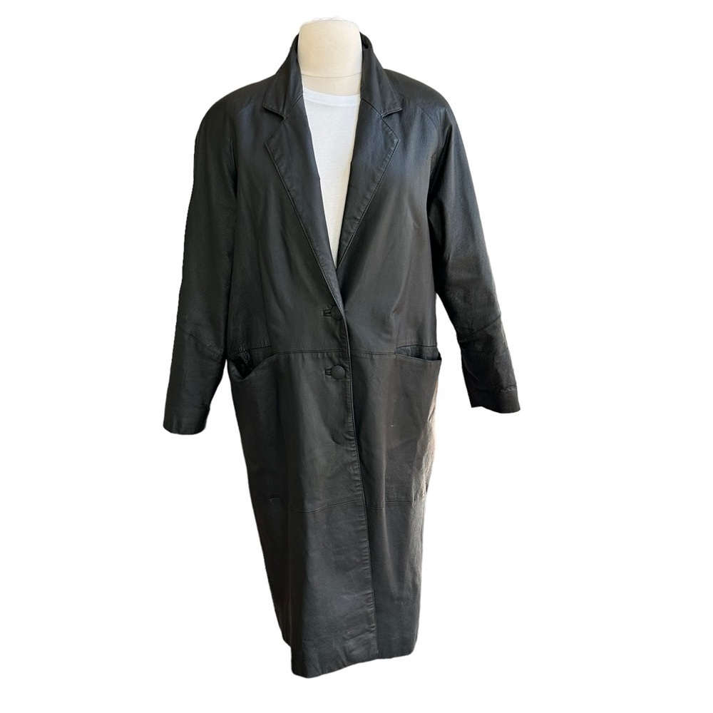 Comint Womens Full Length Black Oversize Leather Jacket Winter Coat Size 2x